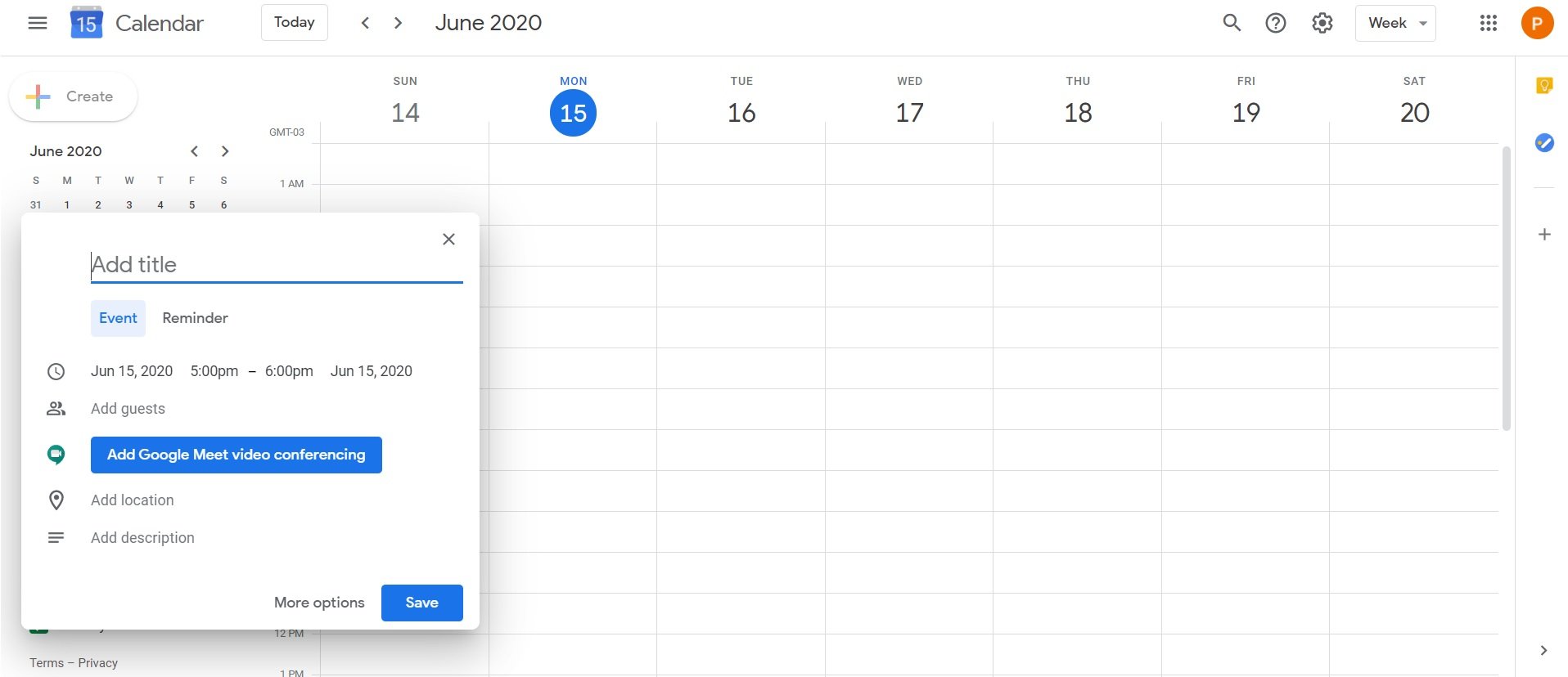 how to create an event with Google Calendar